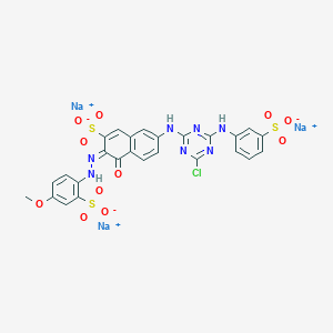 molecular formula C26H17ClN7Na3O11S3 B082766 2-Naphthalenesulfonic acid, 7-((4-chloro-6-((3-sulfophenyl)amino)-1,3,5-triazin-2-yl)amino)-4-hydroxy-3-(2-(4-methoxy-2-sulfophenyl)diazenyl)-, sodium salt (1:3) CAS No. 12226-20-9