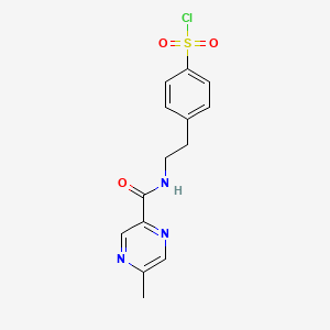 molecular formula C14H14ClN3O3S B8276774 N-[2-[4-(chlorosulfonyl)phenyl]ethyl]-5-methyl pyrazine-carboxamide CAS No. 66376-00-9