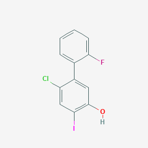 molecular formula C12H7ClFIO B8276846 6-Chloro-2'-fluoro-4-iodobiphenyl-3-ol 