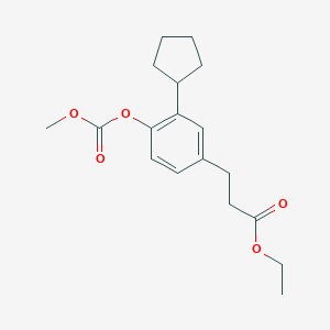 molecular formula C18H24O5 B8276865 Ethyl 3-(3-cyclopentyl-4-methoxycarbonyloxy-phenyl)propanoate 