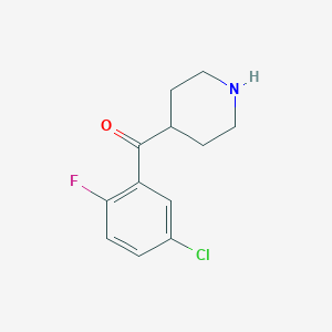 molecular formula C12H13ClFNO B8277102 (5-Chloro-2-fluorophenyl)(piperidin-4-yl)methanone 