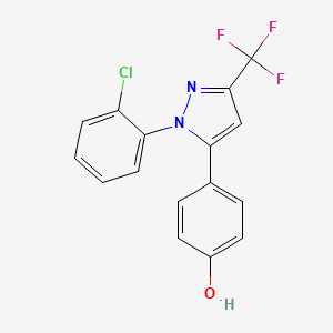 molecular formula C16H10ClF3N2O B8277156 4-(1-(2-chlorophenyl)-3-(trifluoromethyl)-1H-pyrazol-5-yl)phenol 