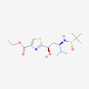 molecular formula C16H28N2O4S2 B8277408 ethyl 2-((1R,3R)-3-(N-sulfinyl)amino-1-hydroxy-4-methylpentyl)thiazole-4-carboxylate 