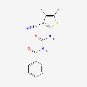 molecular formula C15H13N3O2S B8278068 N-((3-Cyano-4,5-dimethylthiophen-2-yl)carbamoyl)benzamide 