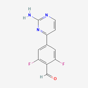 molecular formula C11H7F2N3O B8278385 4-(2-Amino-4-pyrimidinyl)-2,6-difluorobenzaldehyde 