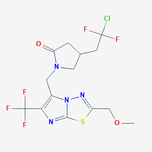 molecular formula C14H14ClF5N4O2S B8278460 4-(2-Chloro-2,2-difluoroethyl)-1-{[2-(methoxymethyl)-6-(trifluoromethyl)imidazo[2,1-b][1,3,4]thiadiazol-5-yl]methyl}pyrrolidin-2-one 