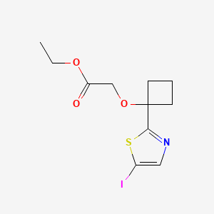 molecular formula C11H14INO3S B8280371 Ethyl 2-(1-(5-iodothiazol-2-yl)cyclobutoxy)acetate 