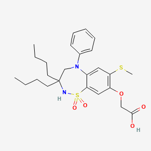 molecular formula C25H34N2O5S2 B8281008 1,1-Dioxo-3,3-dibutyl-5-phenyl-7-methylthio-8-carboxymethoxy-2,3,4,5-tetrahydro-1,2,5-benzothiadiazepine 