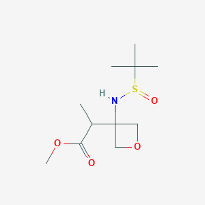 molecular formula C11H21NO4S B8281363 Methyl 2-{3-[(tert-butylsulfinyl)amino]oxetan-3-yl}propanoate 