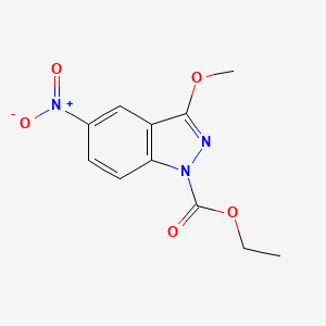 molecular formula C11H11N3O5 B8282305 ethyl 3-methoxy-5-nitro-1H-indazol-1-carboxylate 
