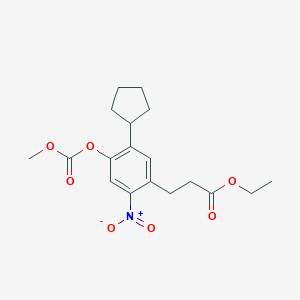 molecular formula C18H23NO7 B8284780 Ethyl 3-(5-cyclopentyl-4-methoxycarbonyloxy-2-nitro-phenyl)propanoate 