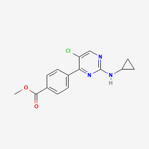 molecular formula C15H14ClN3O2 B8286075 Methyl 4-(5-chloro-2-(cyclopropylamino)pyrimidin-4-yl)benzoate 