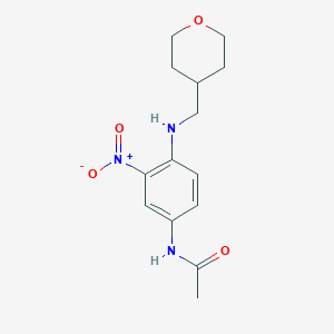 molecular formula C14H19N3O4 B8286771 N-{3-Nitro-4-[(tetrahydro-2H-pyran-4-ylmethyl)amino]phenyl}acetamide 