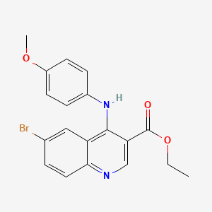 molecular formula C19H17BrN2O3 B8286839 Ethyl 6-bromo-4-((4-methoxyphenyl)amino)quinoline-3-carboxylate 