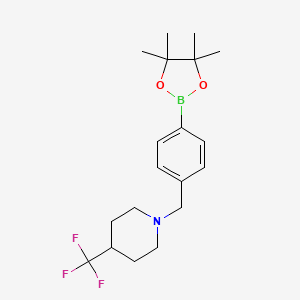 molecular formula C19H27BF3NO2 B8290453 1-[4-(4,4,5,5-Tetramethyl-[1,3,2]dioxaborolan-2-yl)-benzyl]-4-trifluoromethyl piperidine 