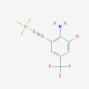molecular formula C12H13BrF3NSi B8290599 2-Bromo-4-(trifluoromethyl)-6-((trimethylsilyl)ethynyl)aniline CAS No. 875306-21-1
