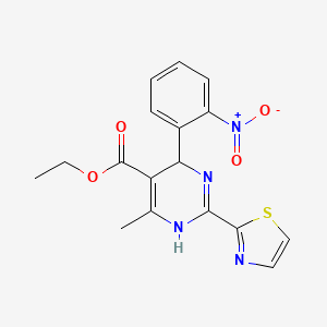 molecular formula C17H16N4O4S B8290608 Ethyl 6-methyl-4-(2-nitrophenyl)-2-(thiazol-2-yl)-1,4-dihydropyrimidine-5-carboxylate 