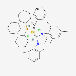 molecular formula C46H67Cl2N2PRu B8290911 benzylidene(dichloro)ruthenium;1,3-bis(2,4,6-trimethylphenyl)imidazolidin-2-ide;tricyclohexylphosphanium 