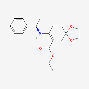 molecular formula C19H25NO4 B8291308 Ethyl (R)-8-((1-phenylethyl)amino)-1,4-dioxaspiro[4.5]dec-7-ene-7-carboxylate 