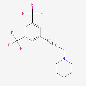 molecular formula C16H15F6N B8291903 1-(3,5-Bistrifluoromethylphenyl)-3-piperidinoprop-1-yne 