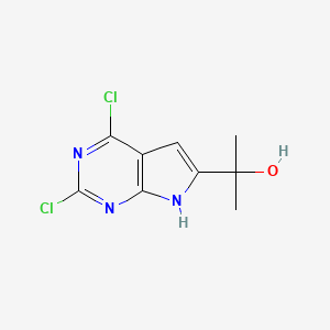 molecular formula C9H9Cl2N3O B8291977 2-(2,4-Dichloro-7H-pyrrolo[2,3-d]pyrimidin-6-yl)-propan-2-ol 