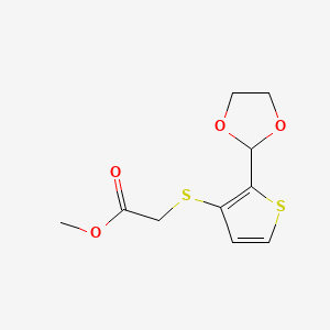 molecular formula C10H12O4S2 B8293042 Methyl 3-[2-(2-dioxolanyl)thiophene-3-yl]-3-thiapropionate 