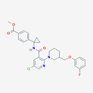 molecular formula C29H29ClFN3O4 B8294148 Methyl 4-(1-(5-chloro-2-(3-((3-fluorophenoxy)methyl)piperidin-1-yl)nicotinamido)cyclopropyl)benzoate 