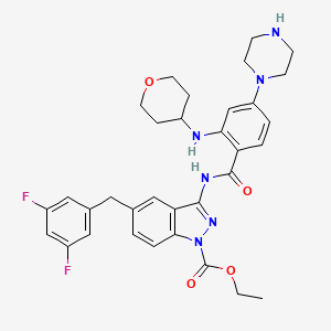 molecular formula C33H36F2N6O4 B8294227 ethyl 5-(3,5-difluorobenzyl)-3-({[4-(piperazin-1-yl)-2-(tetrahydro-2H-pyran-4-ylamino)phenyl]carbonyl}amino)-1H-indazole-1-carboxylate 