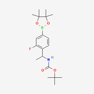 molecular formula C19H29BFNO4 B8294289 tert-butyl N-{1-[2-fluoro-4-(tetramethyl-1,3,2-dioxaborolan-2-yl)phenyl]ethyl}carbamate 