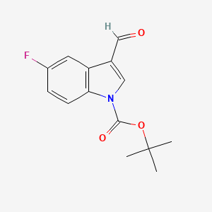 molecular formula C14H14FNO3 B8296086 tert-Butyl 5-fluoro-3-formyl-1H-indole-1-carboxylate 