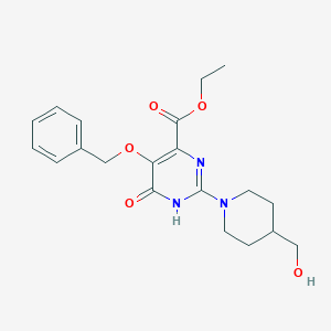 molecular formula C20H25N3O5 B8296188 Ethyl 5-(benzyloxy)-2-(4-(hydroxymethyl)piperidin-1-yl)-6-oxo-1,6-dihydropyrimidine-4-carboxylate 
