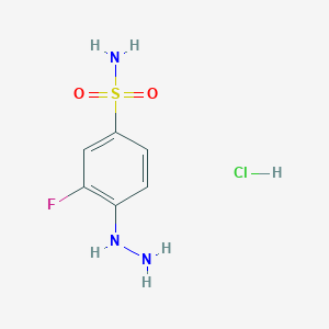 molecular formula C6H9ClFN3O2S B8296507 2-Fluoro-4-sulfamoylphenylhydrazine hydrochloride 