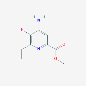molecular formula C9H9FN2O2 B8299434 Methyl 4-amino-5-fluoro-6-vinylpicolinate 