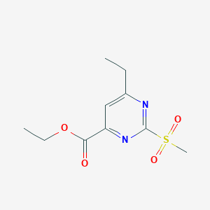 molecular formula C10H14N2O4S B8299608 6-Ethyl-2-methanesulfonyl-pyrimidine-4-carboxylic acid ethyl ester 
