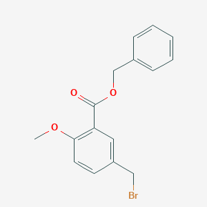 molecular formula C16H15BrO3 B8300029 Benzoicacid,5-(bromomethyl)-2-methoxy-,phenylmethylester 