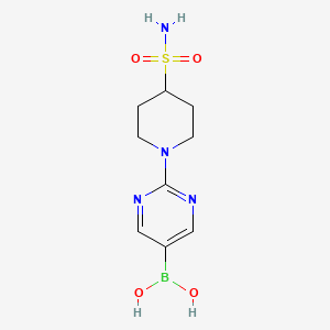 molecular formula C9H15BN4O4S B8300198 {2-[4-(Sulfamoyl)piperidin-1-yl]pyrimidin-5-yl}boronic acid 