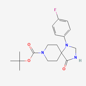 molecular formula C18H24FN3O3 B8301187 Tert-butyl 1-(4-fluorophenyl)-4-oxo-1,3,8-triazaspiro[4.5]decane-8-carboxylate 