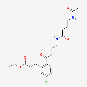 molecular formula C21H29ClN2O5 B8301225 Benzenepropanoic acid, 2-(4-((4-(acetylamino)-1-oxobutyl)amino)-1-oxobutyl)-5-chloro-, ethyl ester CAS No. 122186-88-3