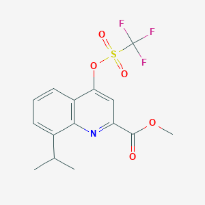 molecular formula C15H14F3NO5S B8302455 Methyl 8-isopropyl-4-(((trifluoromethyl)sulfonyl)oxy)quinoline-2-carboxylate 