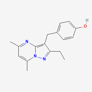molecular formula C17H19N3O B8303921 4-((2-Ethyl-5,7-dimethylpyrazolo[1,5-a]pyrimidin-3-yl)methyl)phenol 