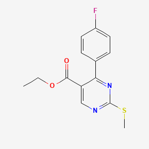 molecular formula C14H13FN2O2S B8305482 Ethyl 4-(4-fluorophenyl)-2-(methylsulfanyl)pyrimidine-5-carboxylate 