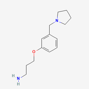 B8305546 3-{3-[(Pyrrolidin-1-yl)methyl]phenoxy}propan-1-amine CAS No. 69384-12-9