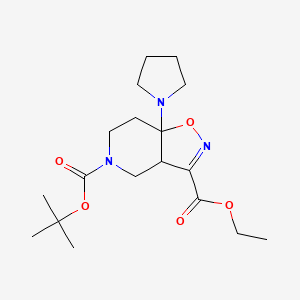 molecular formula C18H29N3O5 B8306327 5-tert-Butyl 3-ethyl 7a-(pyrrolidin-1-yl)-3a,4,7,7a-tetrahydroisoxazolo[4,5-c]pyridine-3,5(6H)-dicarboxylate 