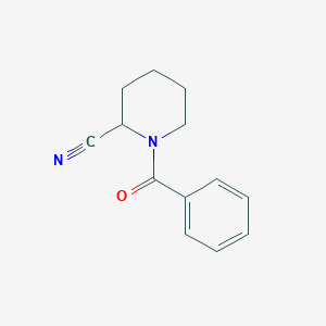 molecular formula C13H14N2O B8310740 1-Benzoyl-2-piperidinecarbonitrile 