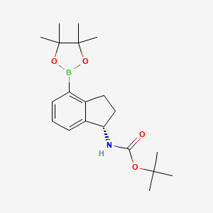 molecular formula C20H30BNO4 B8311251 tert-Butyl (S)-(4-(4,4,5,5-tetramethyl-1,3,2-dioxaborolan-2-yl)-2,3-dihydro-1H-inden-1-yl)carbamate 