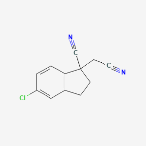 molecular formula C12H9ClN2 B8312743 5-chloro-1-(cyanomethyl)-2,3-dihydro-1H-indene-1-carbonitrile 