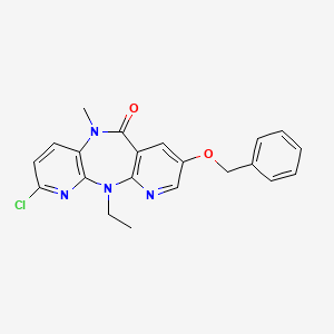 molecular formula C21H19ClN4O2 B8313652 2-Chloro-5-methyl-8-(benzyloxy)-11-ethyl-5,11-dihydro-6H-dipyrido[3,2-b:2',3'-e][1,4]diazepine-6-one 