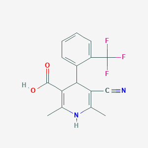 molecular formula C16H13F3N2O2 B8313720 (+)-2,6-Dimethyl-3-cyano-4-(2-trifluoromethylphenyl)-5-carboxy-1,4-dihydropyridine 