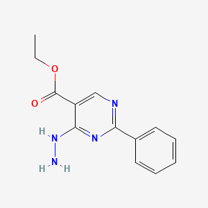 molecular formula C13H14N4O2 B8313788 Ethyl 4-hydrazino-2-phenylpyrimidine-5-carboxylate 