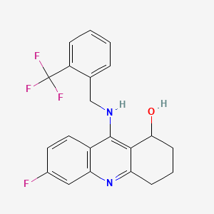 molecular formula C21H18F4N2O B8313916 6-Fluoro-9-(((2-(trifluoromethyl)phenyl)methyl)amino)-1,2,3,4-tetrahydro-1-acridinol CAS No. 104628-35-5